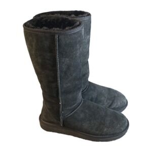 UGG Classic Tall II Boots Womens 8 Black Suede Sheepskin Shearling Lined 1016224